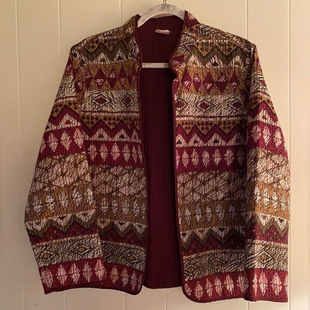 Alfred Dunner Jacket Blazer Women’s 14P Multicolored Quilted Southwestern Boho